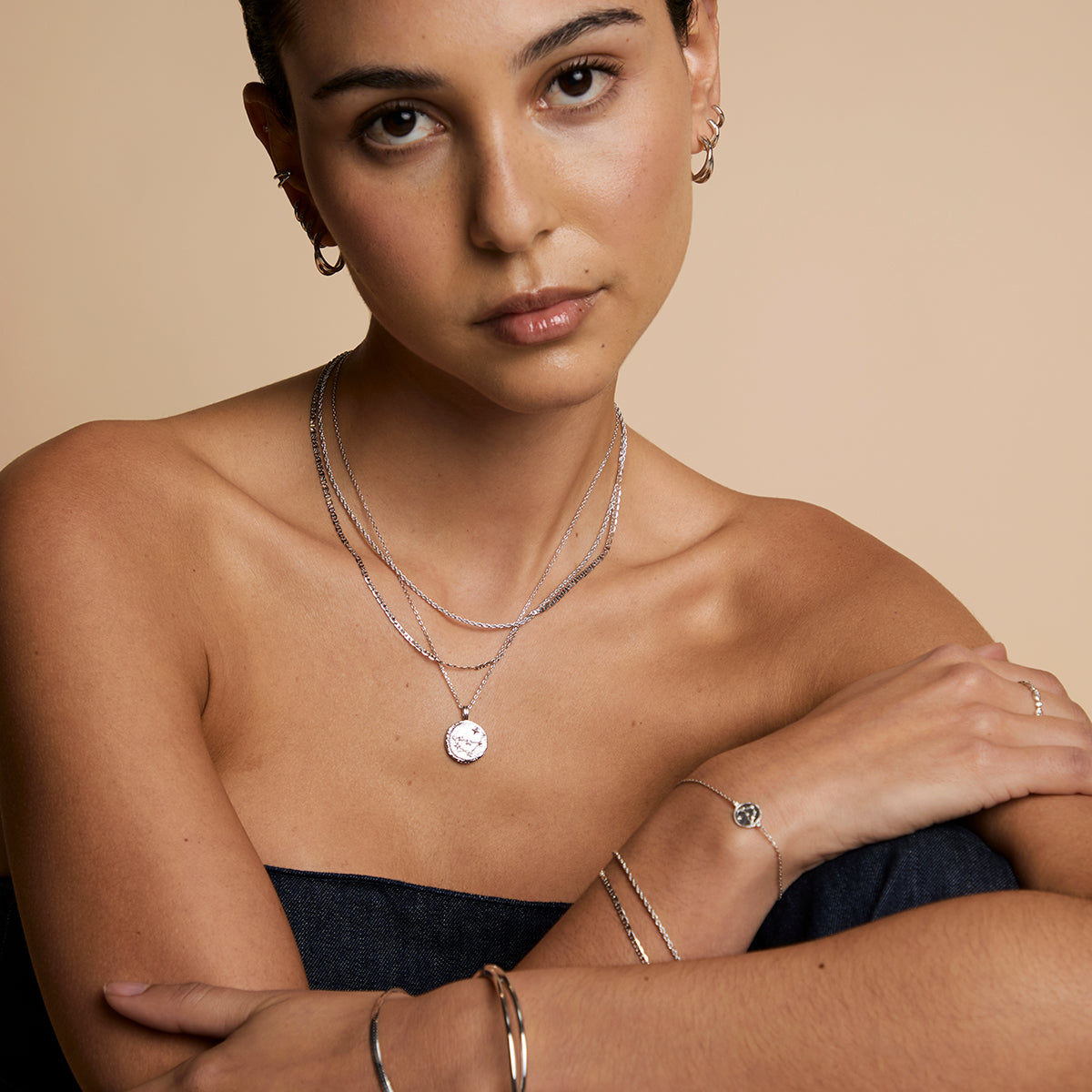 Illusion Double Chain Necklace in Silver-Astrid &amp; Miyu