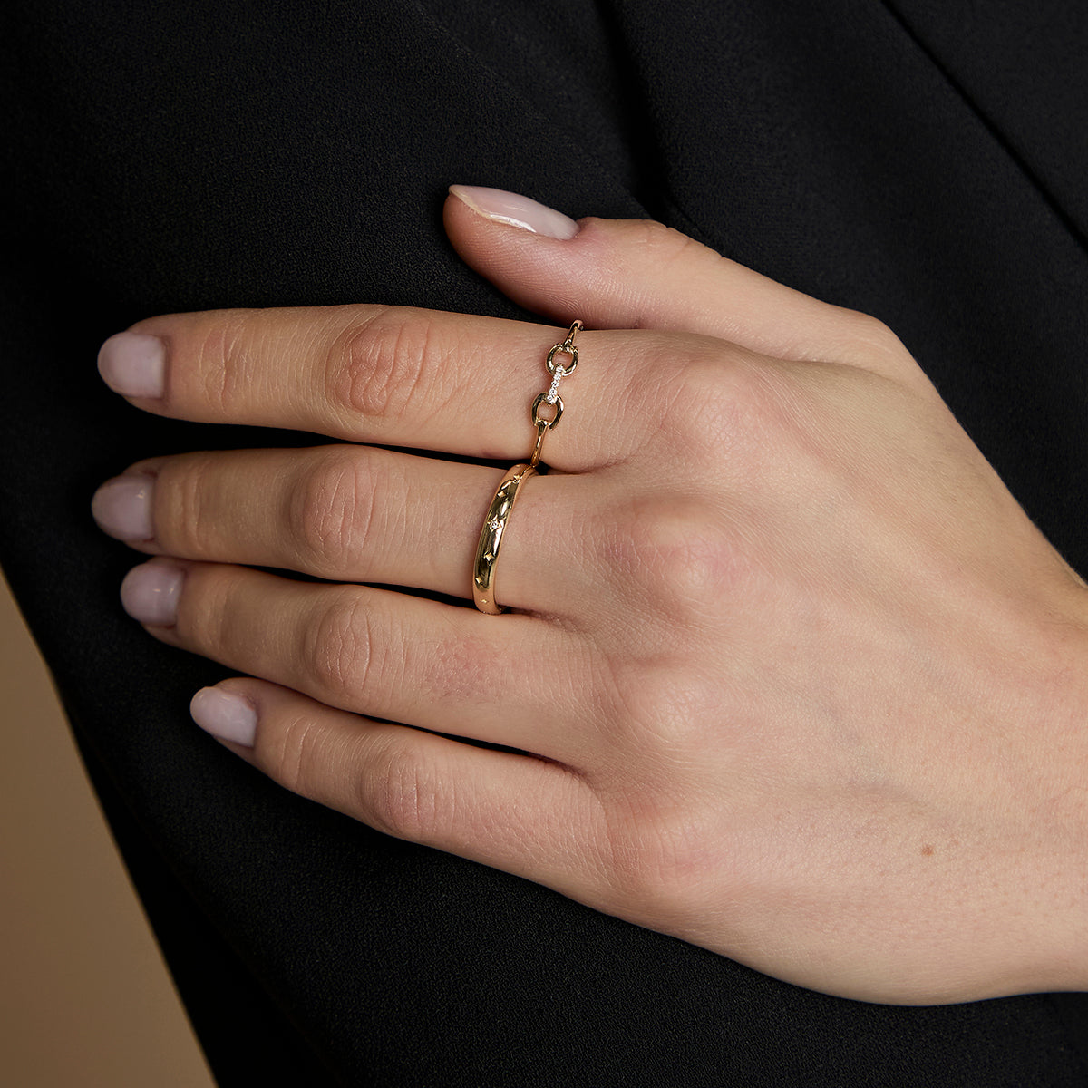 Diamond Hardware Ring in Solid Gold-Astrid &amp; Miyu