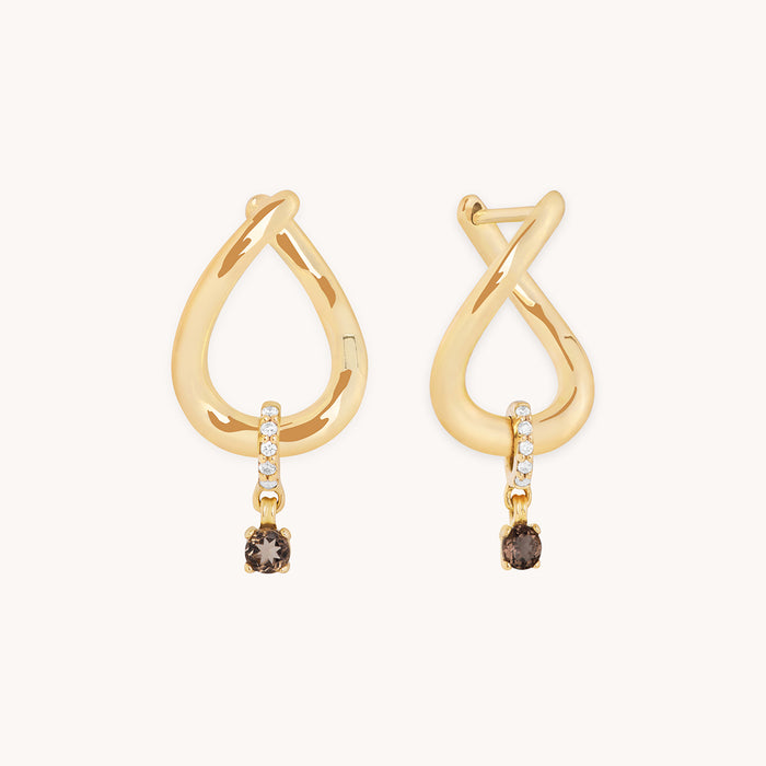 Diamond & Quartz Charm Molten Huggies in Solid Gold-Astrid &amp; Miyu