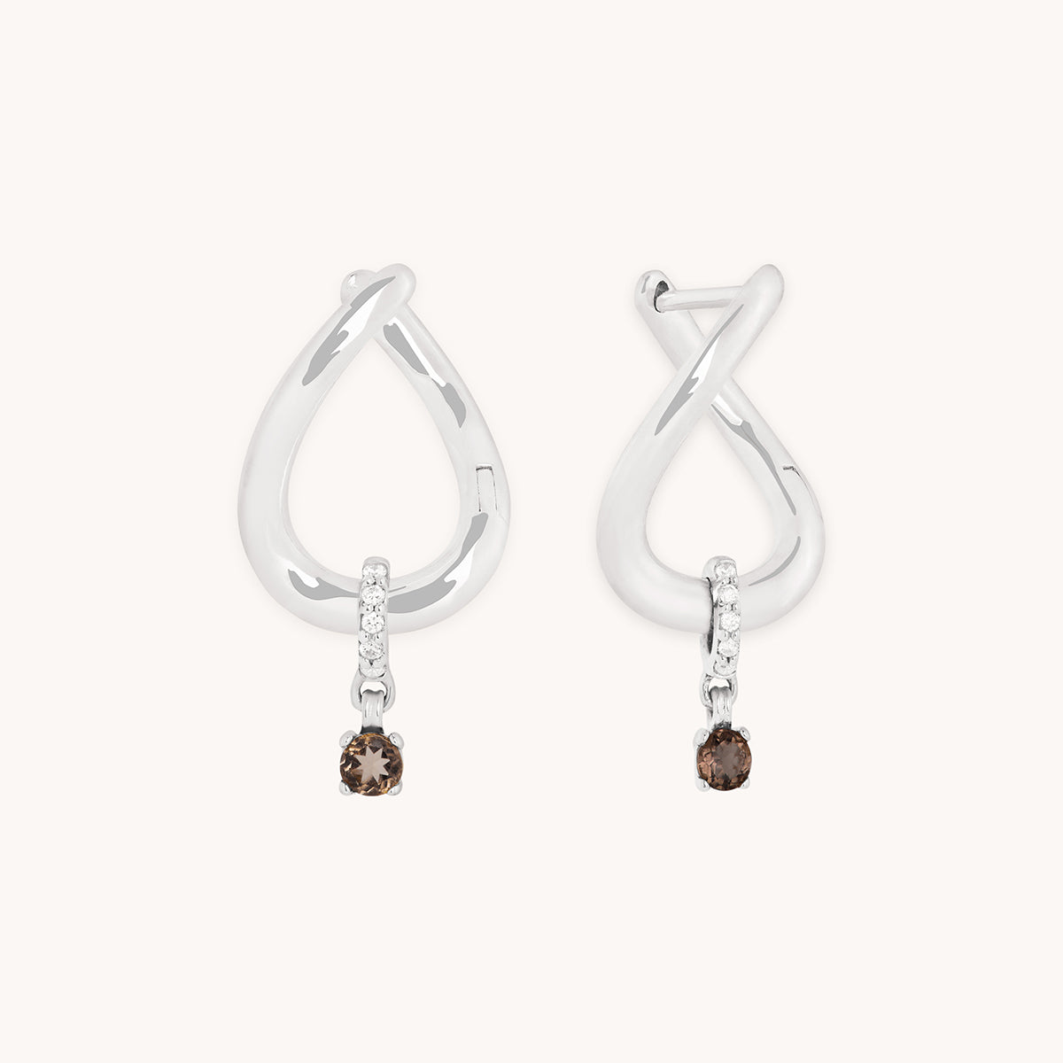 Diamond & Quartz Charm Molten Huggies in Solid White Gold-Astrid &amp; Miyu