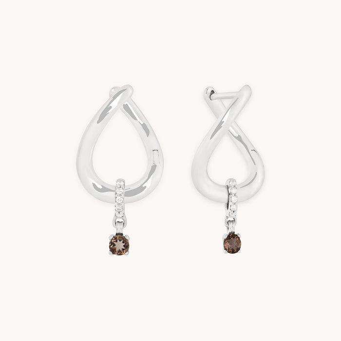 Diamond & Quartz Charm Molten Huggies in Solid White Gold-Astrid &amp; Miyu