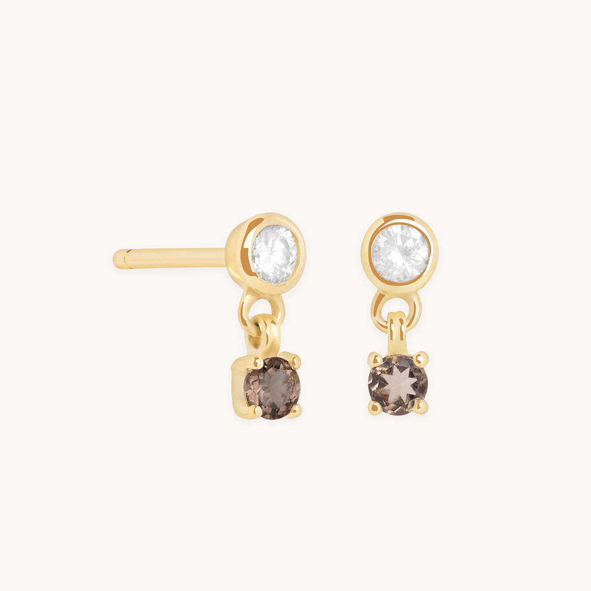 Diamond & Quartz Charm Studs in Solid Gold-Astrid &amp; Miyu