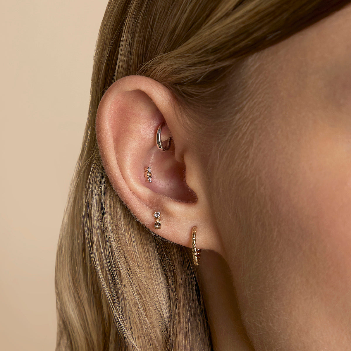 Diamond & Quartz Charm Studs in Solid Gold-Astrid &amp; Miyu
