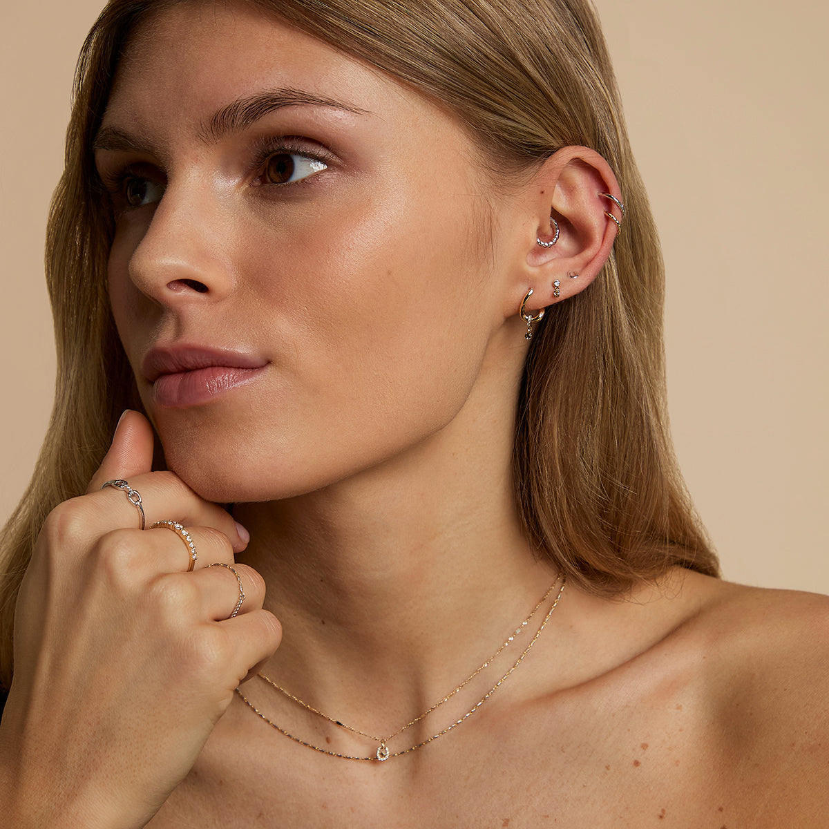 Diamond & Quartz Charm Studs in Solid Gold-Astrid &amp; Miyu