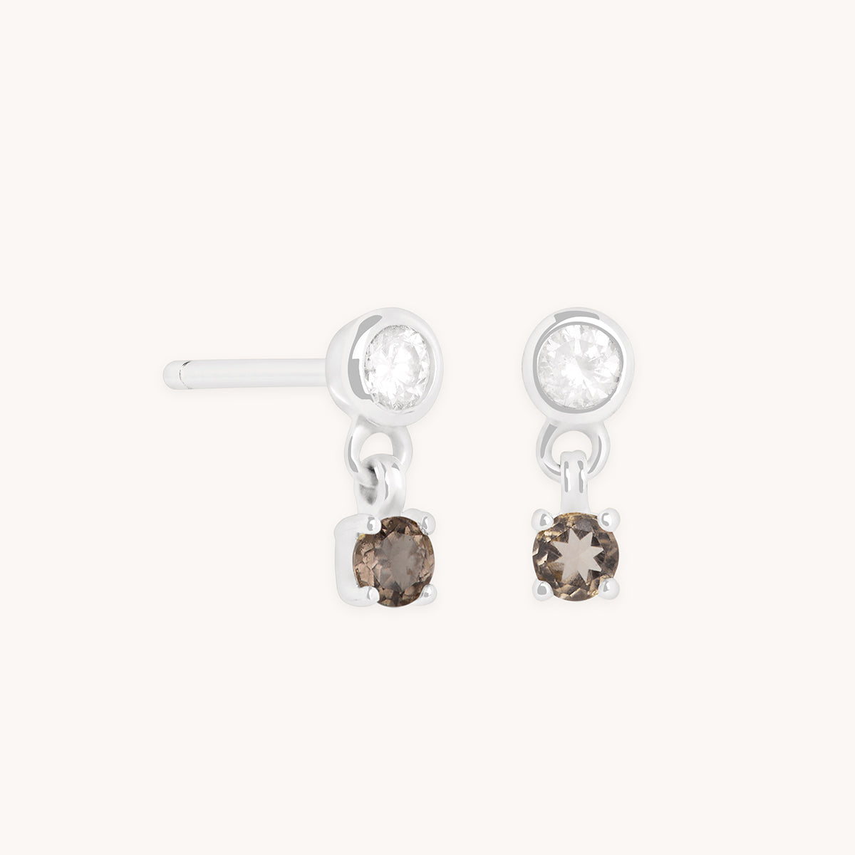 Diamond & Quartz Charm Studs in Solid White Gold-Astrid &amp; Miyu