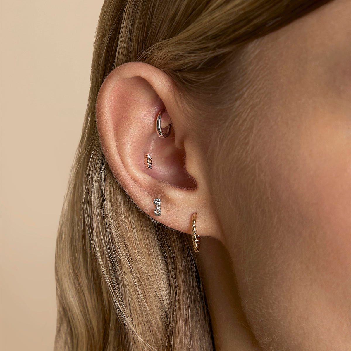 Diamond & Quartz Charm Studs in Solid White Gold-Astrid &amp; Miyu