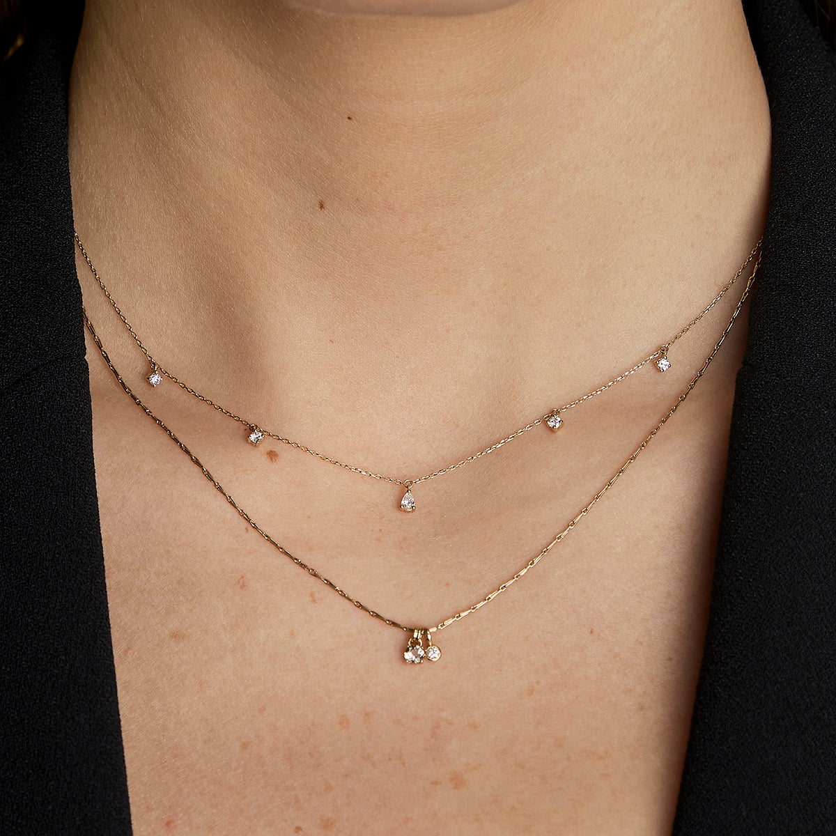 Diamond & Quartz Pendant Necklace in Solid Gold-Astrid &amp; Miyu