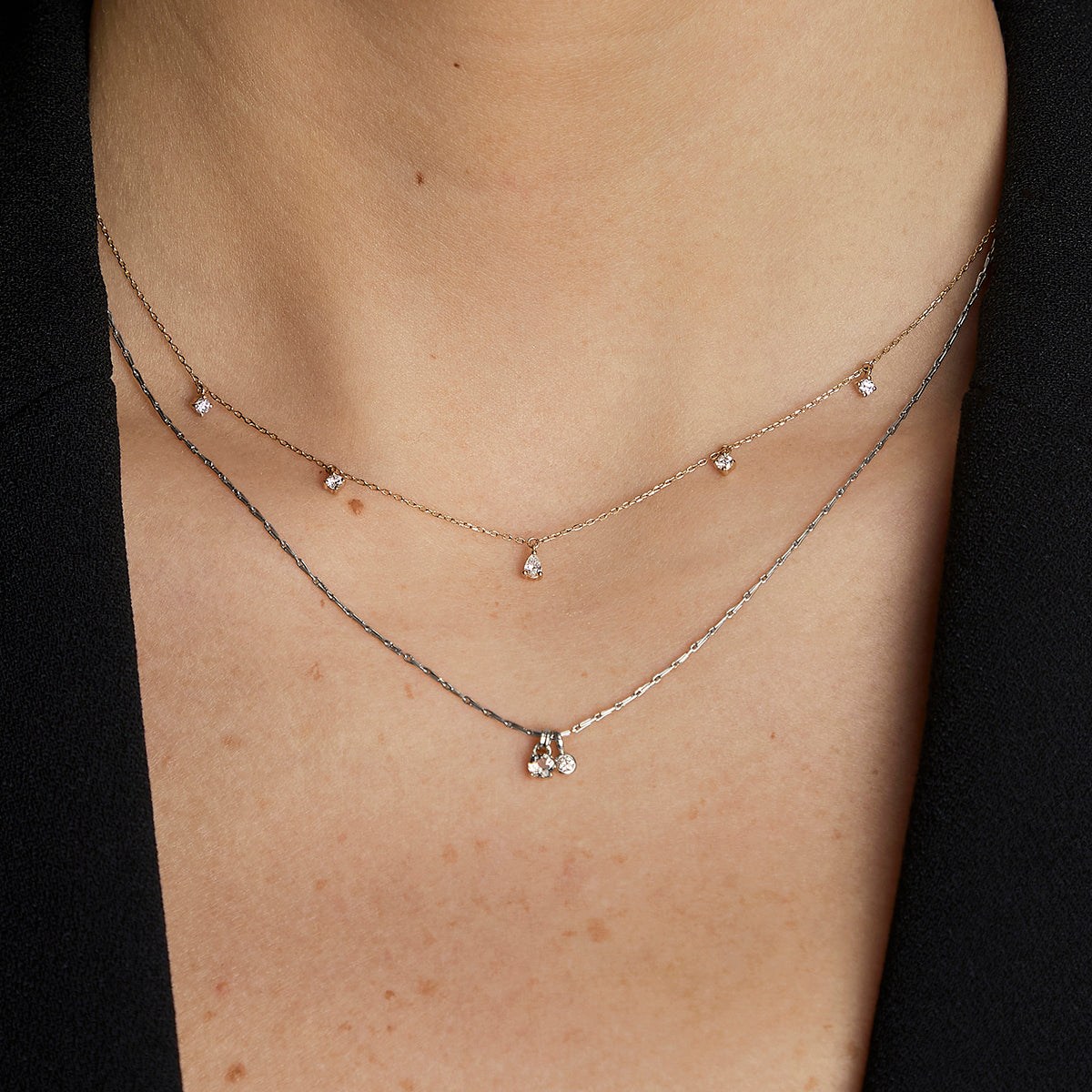 Diamond & Quartz Pendant Necklace in Solid White Gold-Astrid &amp; Miyu
