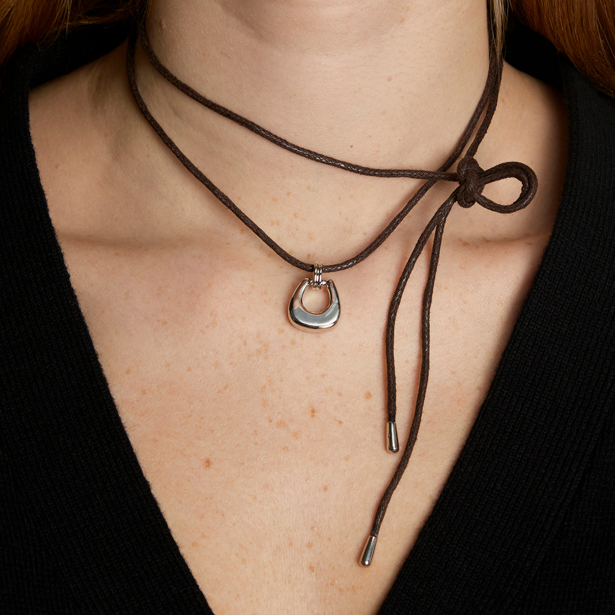 Hardware Pendant Cord Necklace in Silver-Astrid &amp; Miyu