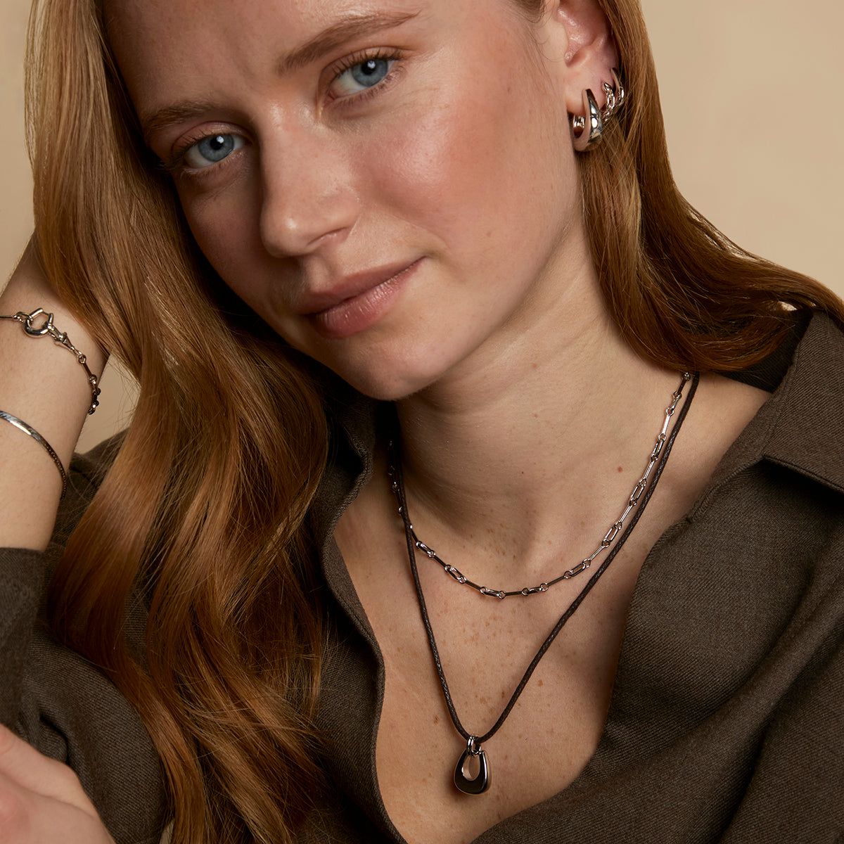 Hardware Pendant Cord Necklace in Silver-Astrid &amp; Miyu