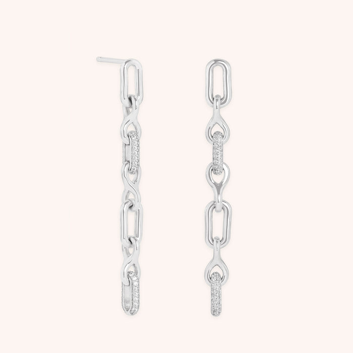 Pavé Chain Link Drop Studs in Silver-Astrid &amp; Miyu