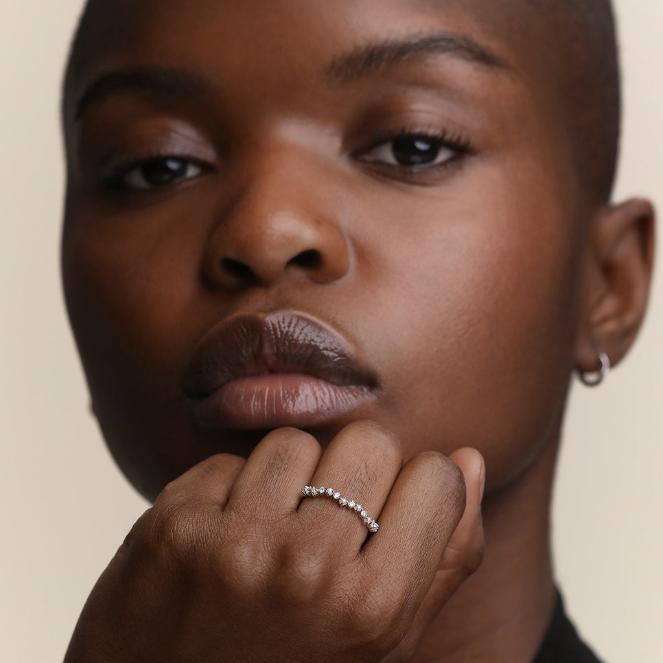 Diamond & Pearl Scalloped Ring in Solid White Gold-Astrid &amp; Miyu