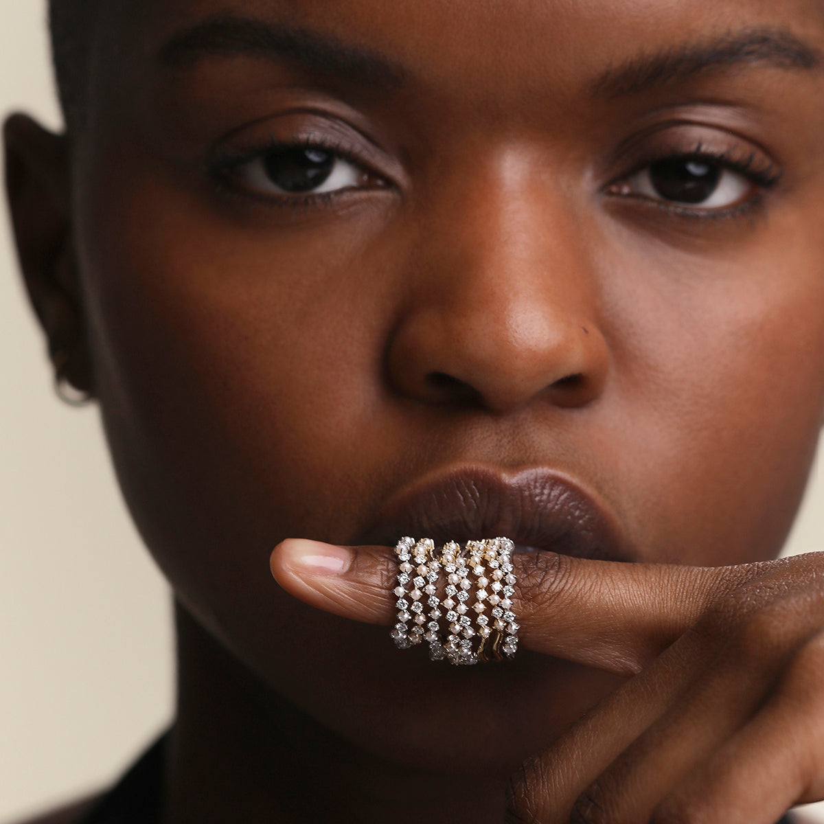 Diamond & Pearl Scalloped Ring in Solid White Gold-Astrid &amp; Miyu