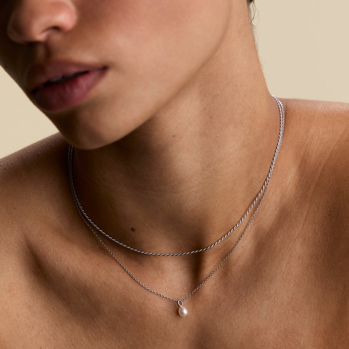 Pearl Pendant Necklace in Silver-Astrid &amp; Miyu