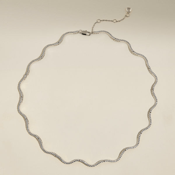 Scalloped Tennis Chain Necklace in Silver-Astrid &amp; Miyu
