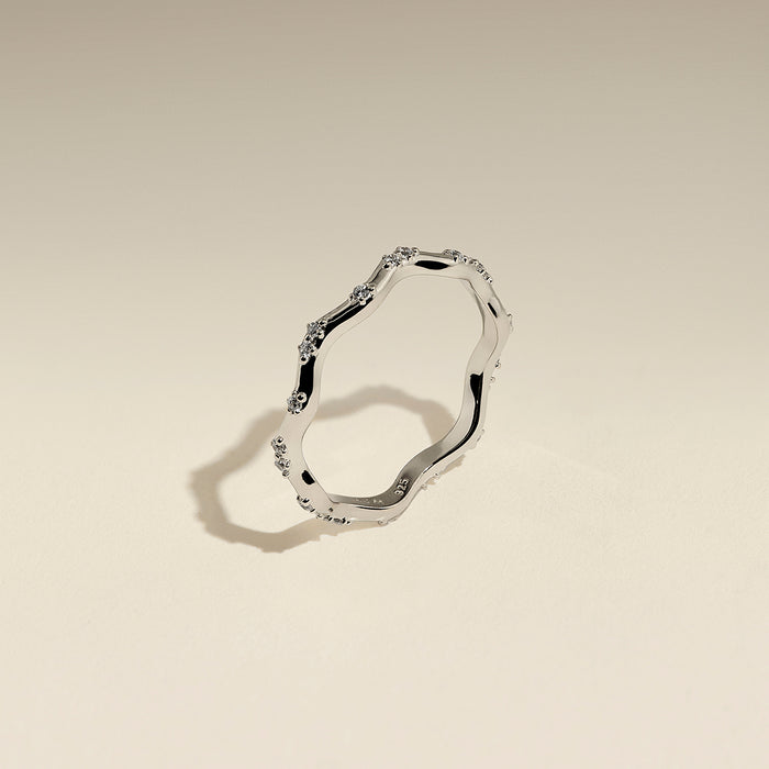 Scalloped Crystal Band Ring in Silver-Astrid &amp; Miyu