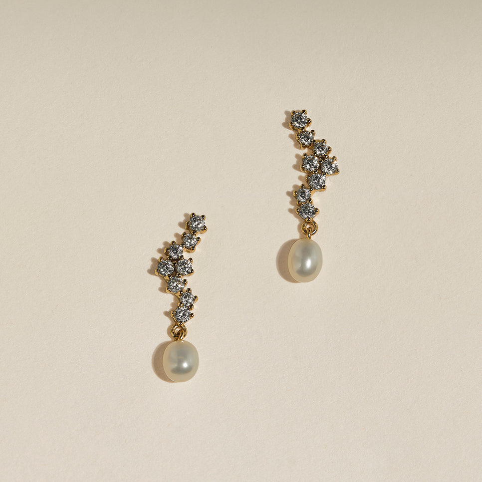 Scalloped Crystal Charm Studs in Gold-Astrid &amp; Miyu