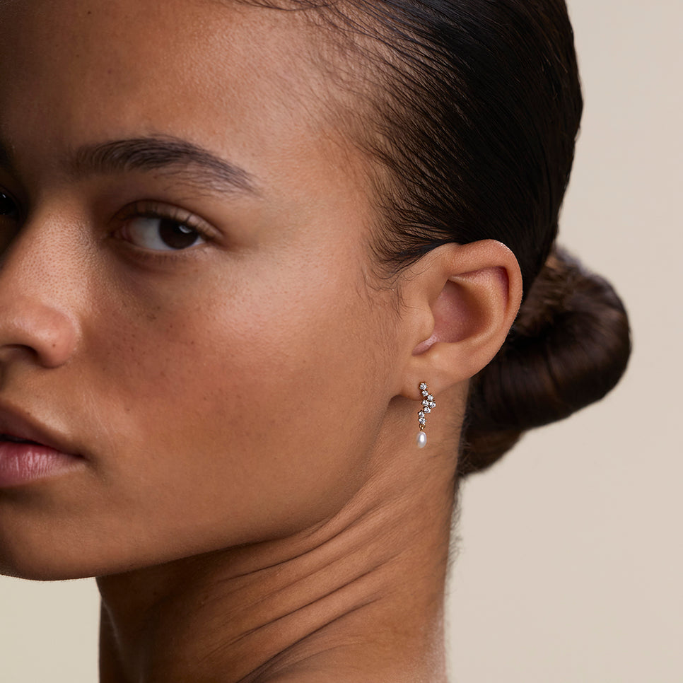 Scalloped Crystal Charm Studs in Gold-Astrid &amp; Miyu