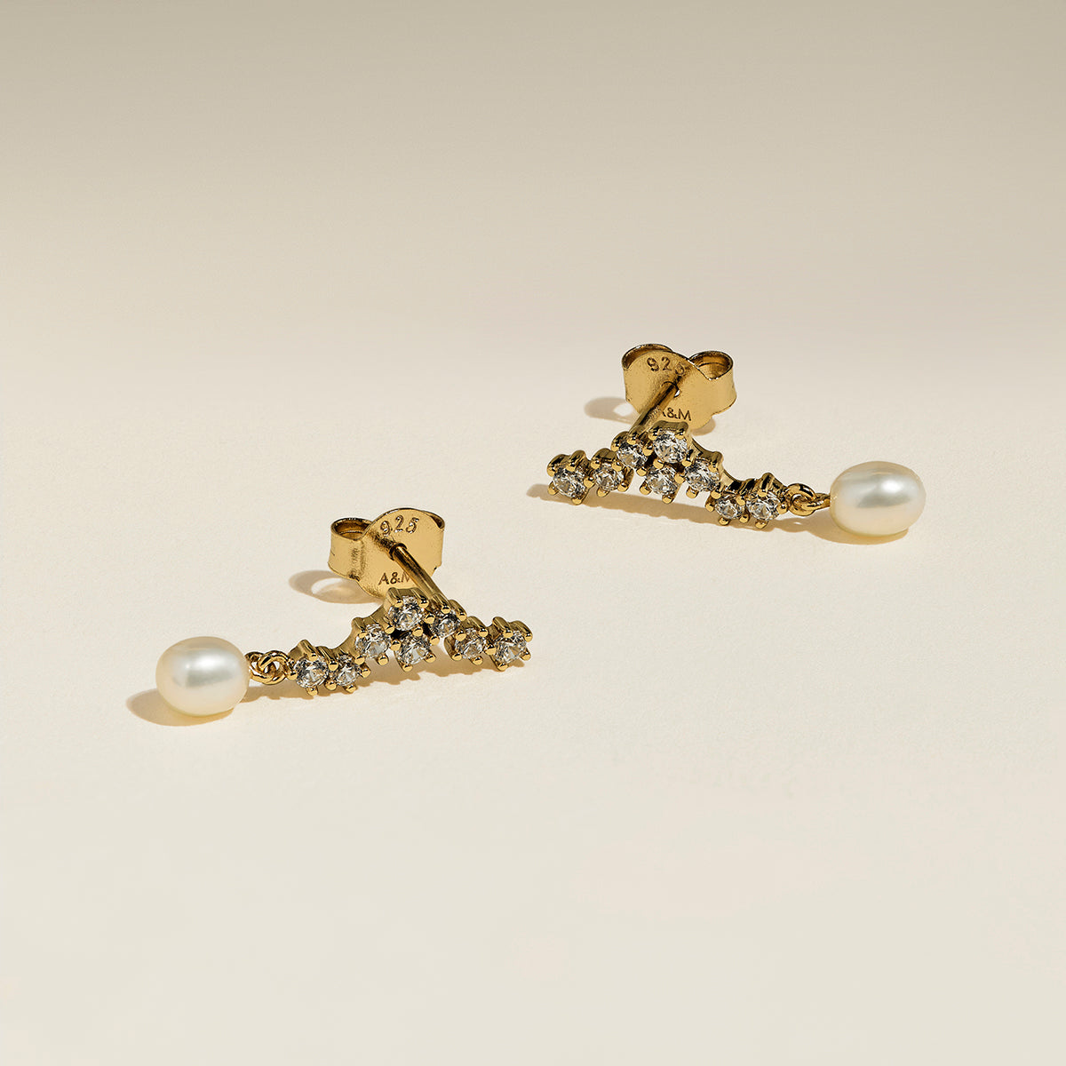 Scalloped Crystal Charm Studs in Gold-Astrid &amp; Miyu