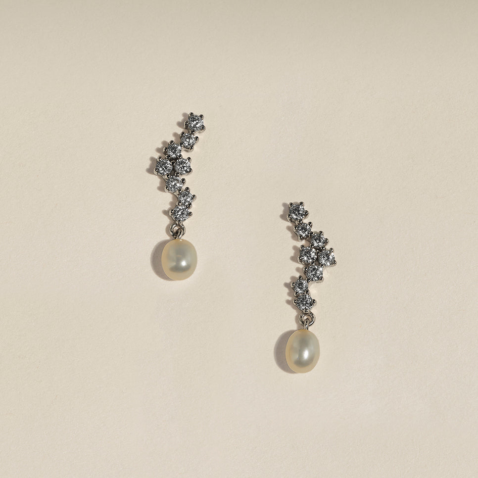 Scalloped Crystal Charm Studs in Silver-Astrid &amp; Miyu