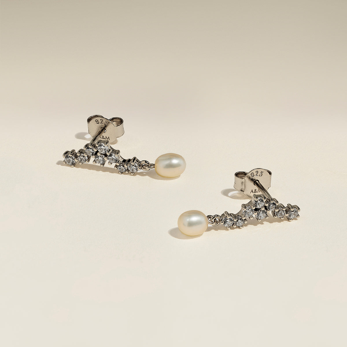 Scalloped Crystal Charm Studs in Silver-Astrid &amp; Miyu