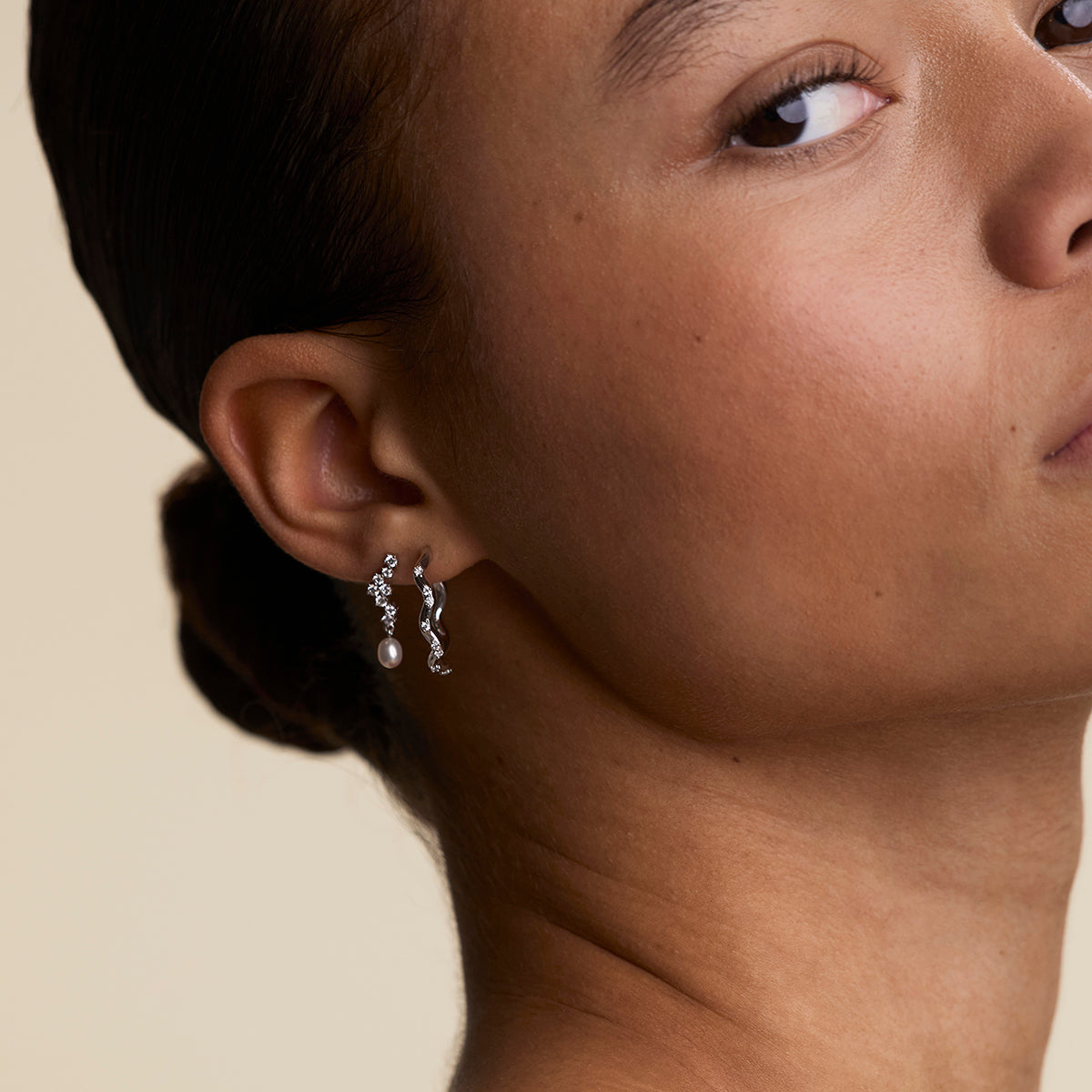 Scalloped Crystal Charm Studs in Silver-Astrid &amp; Miyu