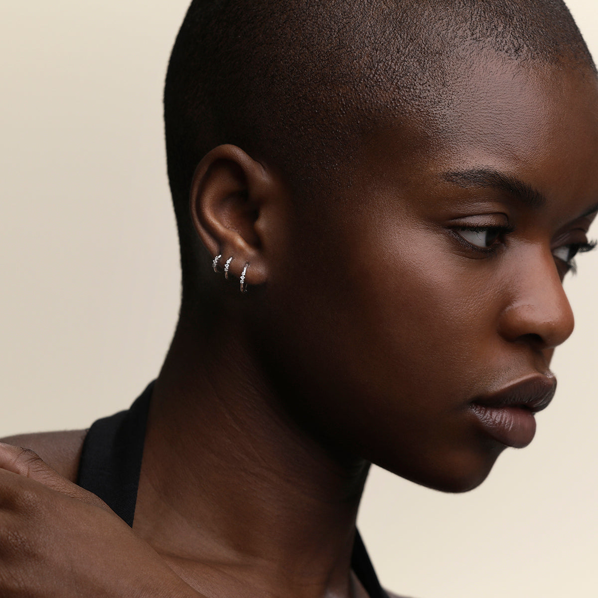 Diamond Triology Seamless Piercing Hoop in Solid White Gold-Astrid &amp; Miyu