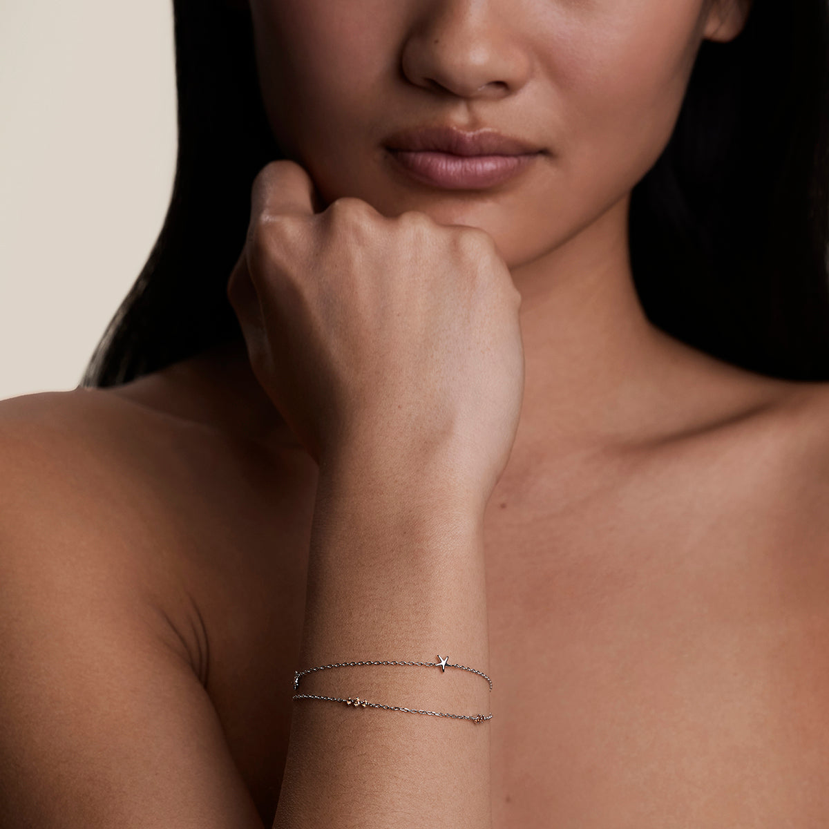 Starfish Double Chain Bracelet in Silver-Astrid &amp; Miyu