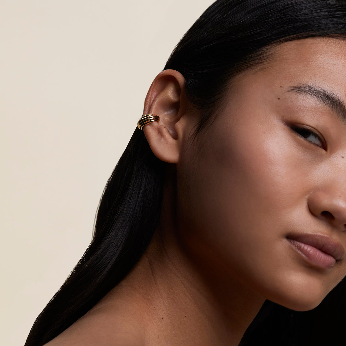 Ripple Wave Ear Cuff in Gold-Astrid &amp; Miyu
