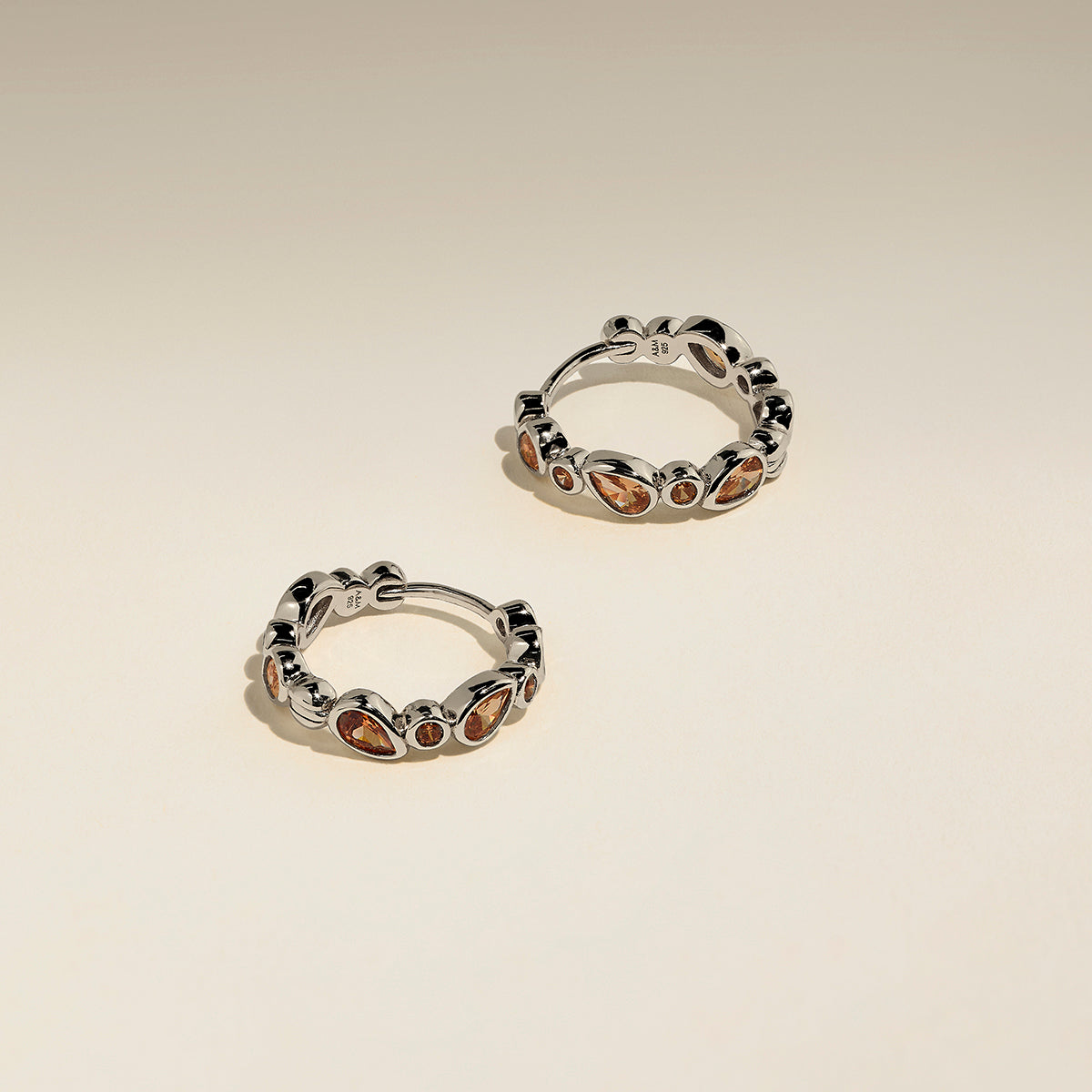Sunset Pear Hoops in Silver-Astrid &amp; Miyu