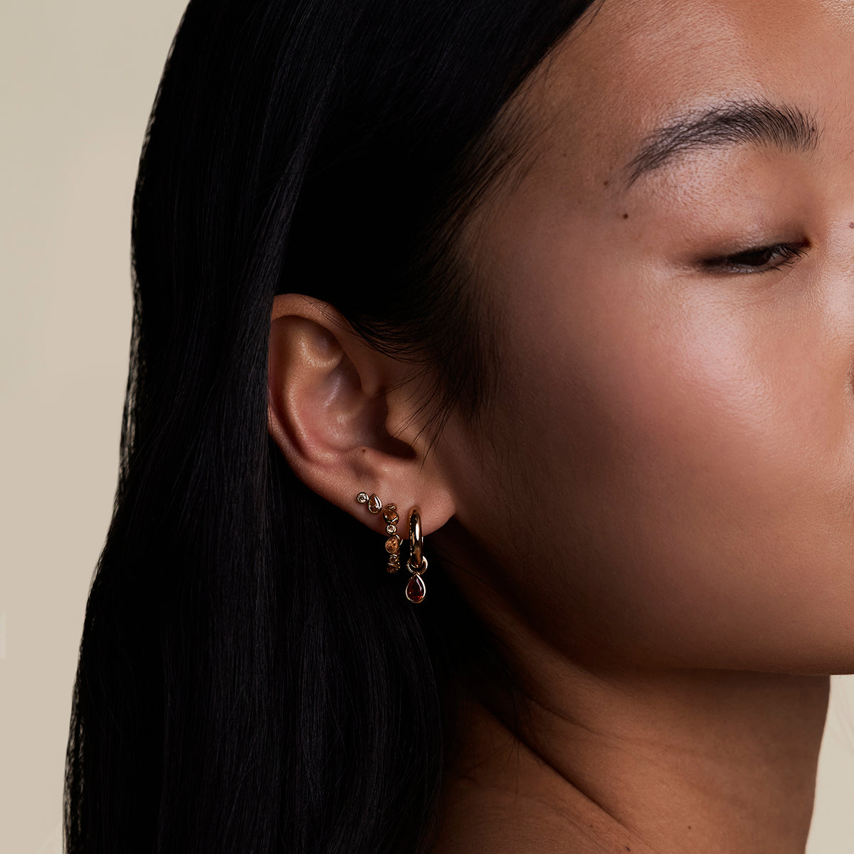 Sunset Pear Charm Hoops in Gold-Astrid &amp; Miyu