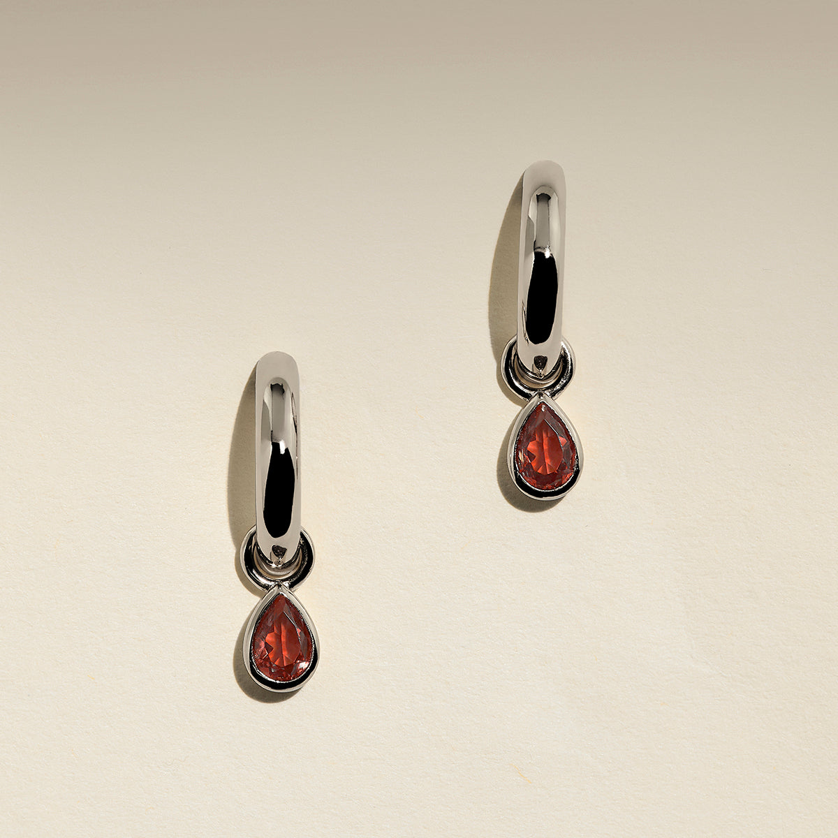 Sunset Pear Charm Hoops in Silver-Astrid &amp; Miyu