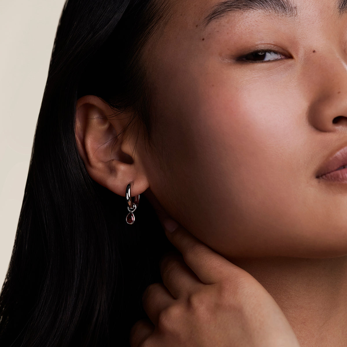 Sunset Pear Charm Hoops in Silver-Astrid &amp; Miyu