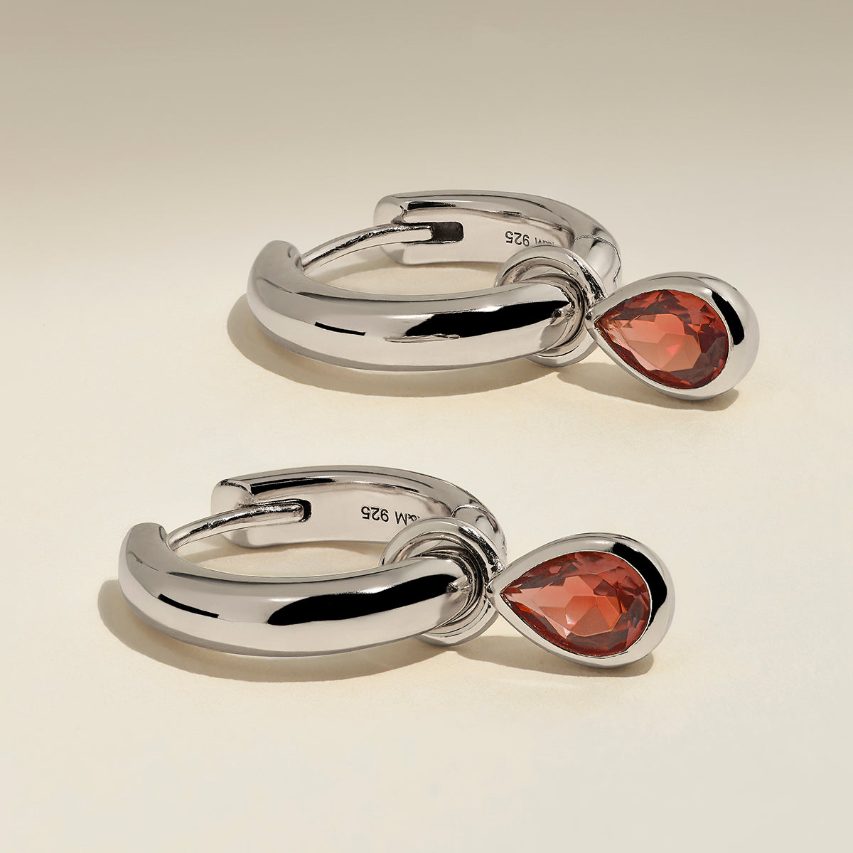 Sunset Pear Charm Hoops in Silver-Astrid &amp; Miyu
