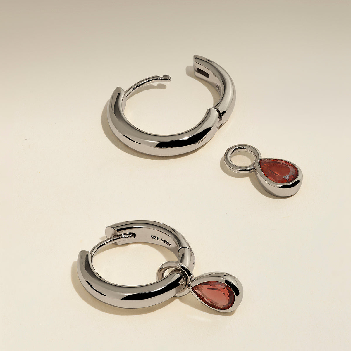 Sunset Pear Charm Hoops in Silver-Astrid &amp; Miyu