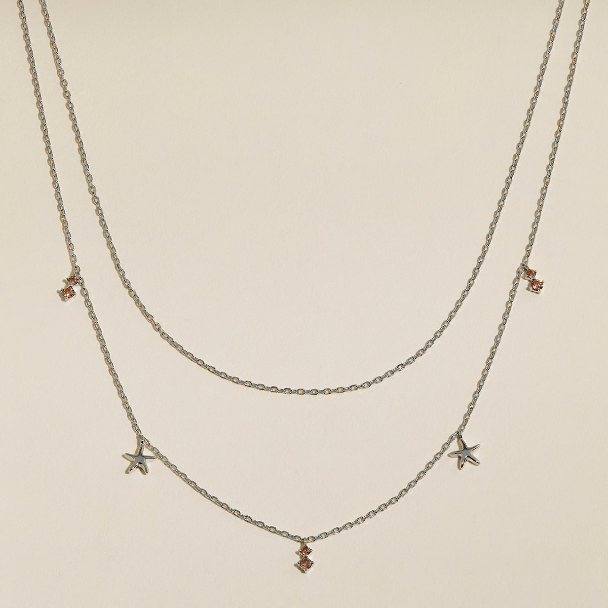Starfish Double Chain Necklace in Silver-Astrid &amp; Miyu