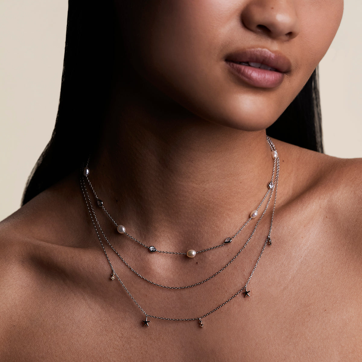 Starfish Double Chain Necklace in Silver-Astrid &amp; Miyu