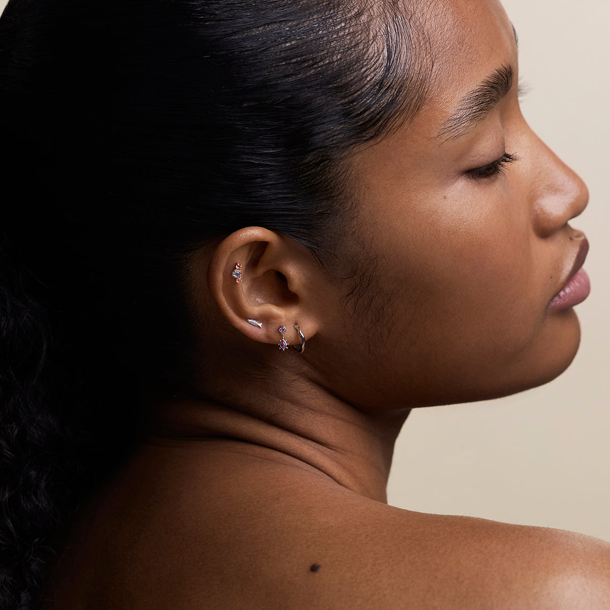 Fish Piercing Stud in Solid White Gold-Astrid &amp; Miyu