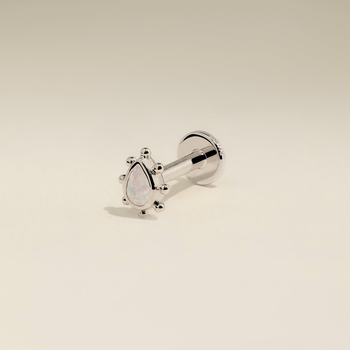 Moonstone Beaded Piercing Stud in Solid White Gold-Astrid &amp; Miyu