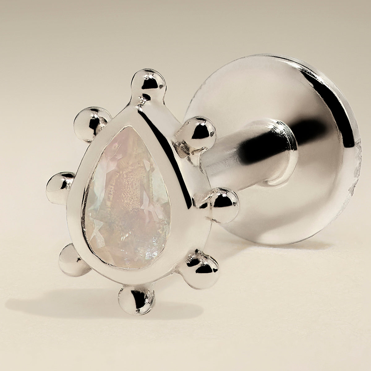 Moonstone Beaded Piercing Stud in Solid White Gold-Astrid &amp; Miyu