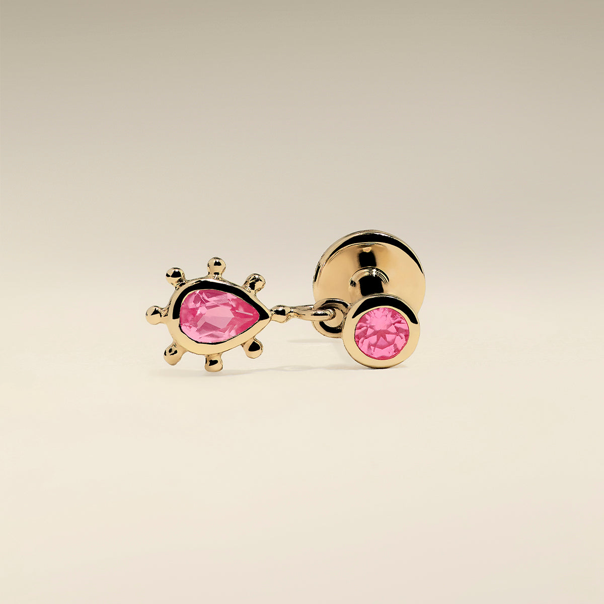 Pink Sapphire Beaded Charm Piercing Stud in Solid Gold-Astrid &amp; Miyu