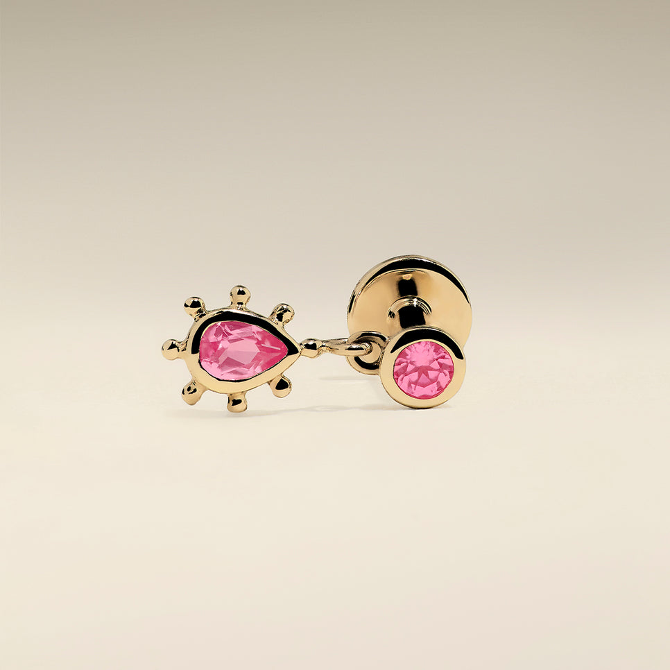 Pink Sapphire Beaded Charm Piercing Stud in Solid Gold-Astrid &amp; Miyu