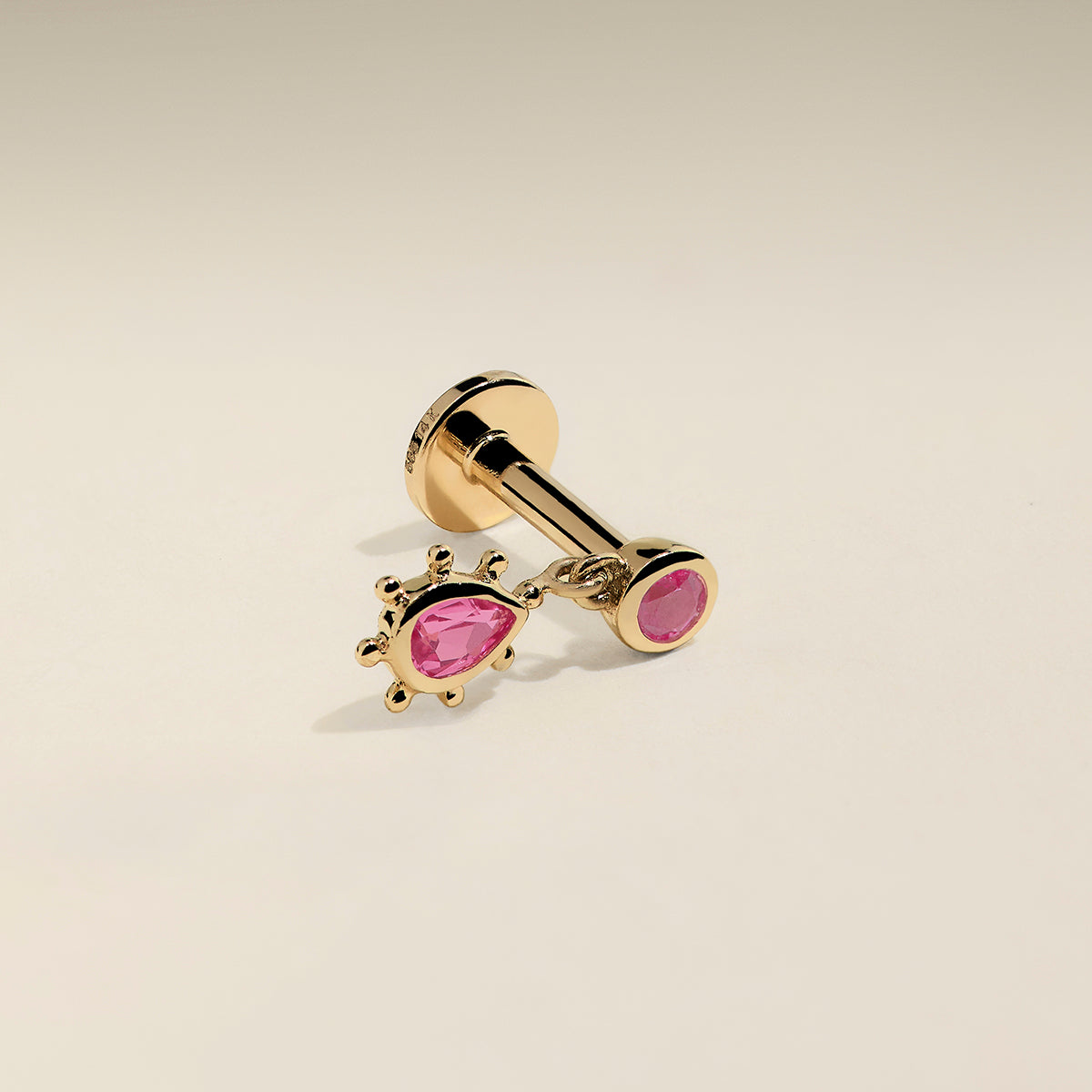 Pink Sapphire Beaded Charm Piercing Stud in Solid Gold-Astrid &amp; Miyu