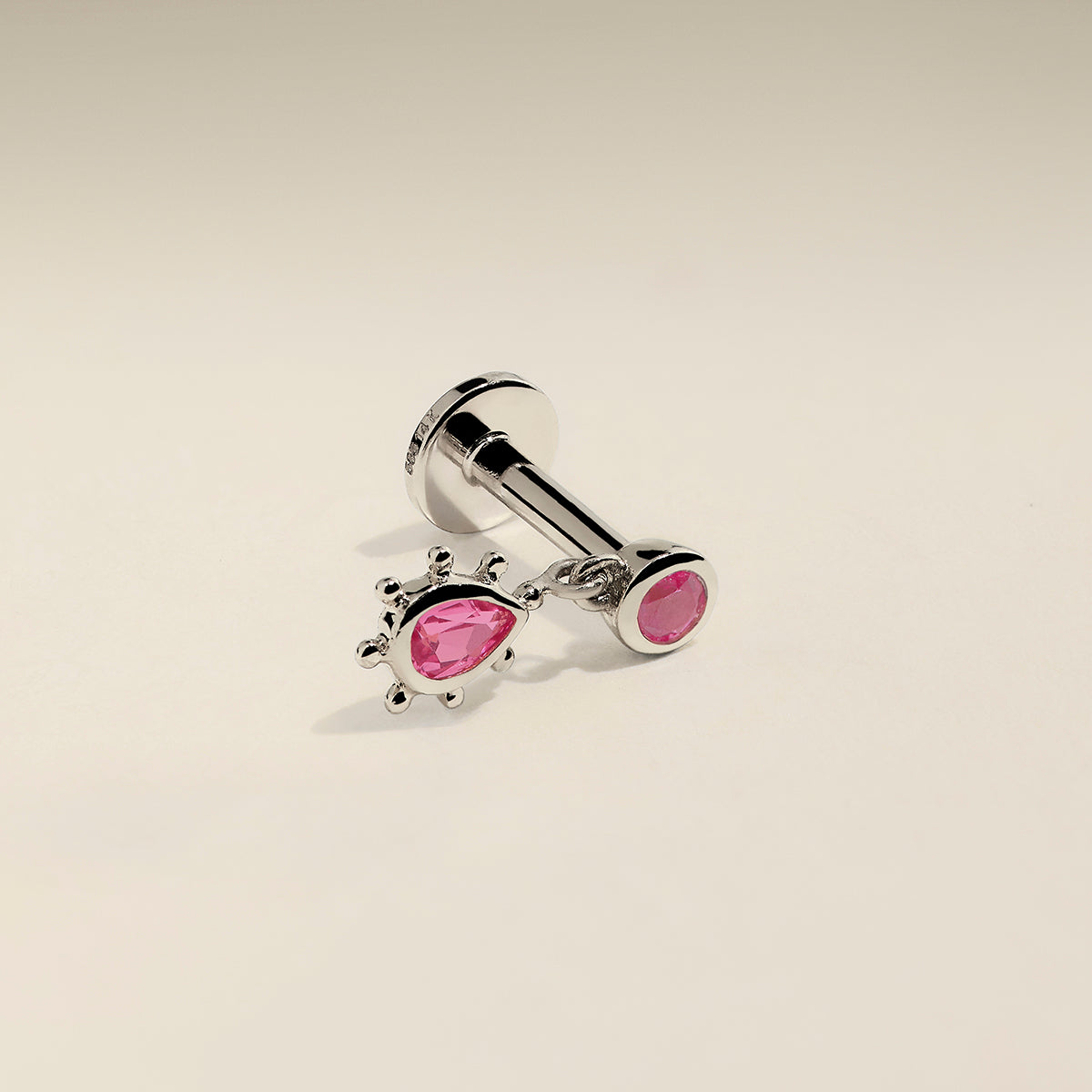 Pink Sapphire Beaded Charm Piercing Stud in Solid White Gold-Astrid &amp; Miyu