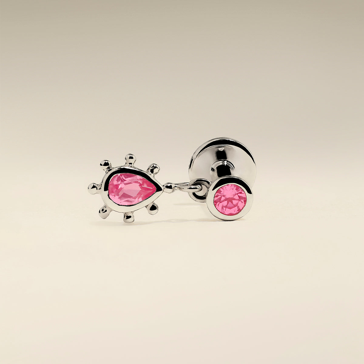 Pink Sapphire Beaded Charm Piercing Stud in Solid White Gold-Astrid &amp; Miyu