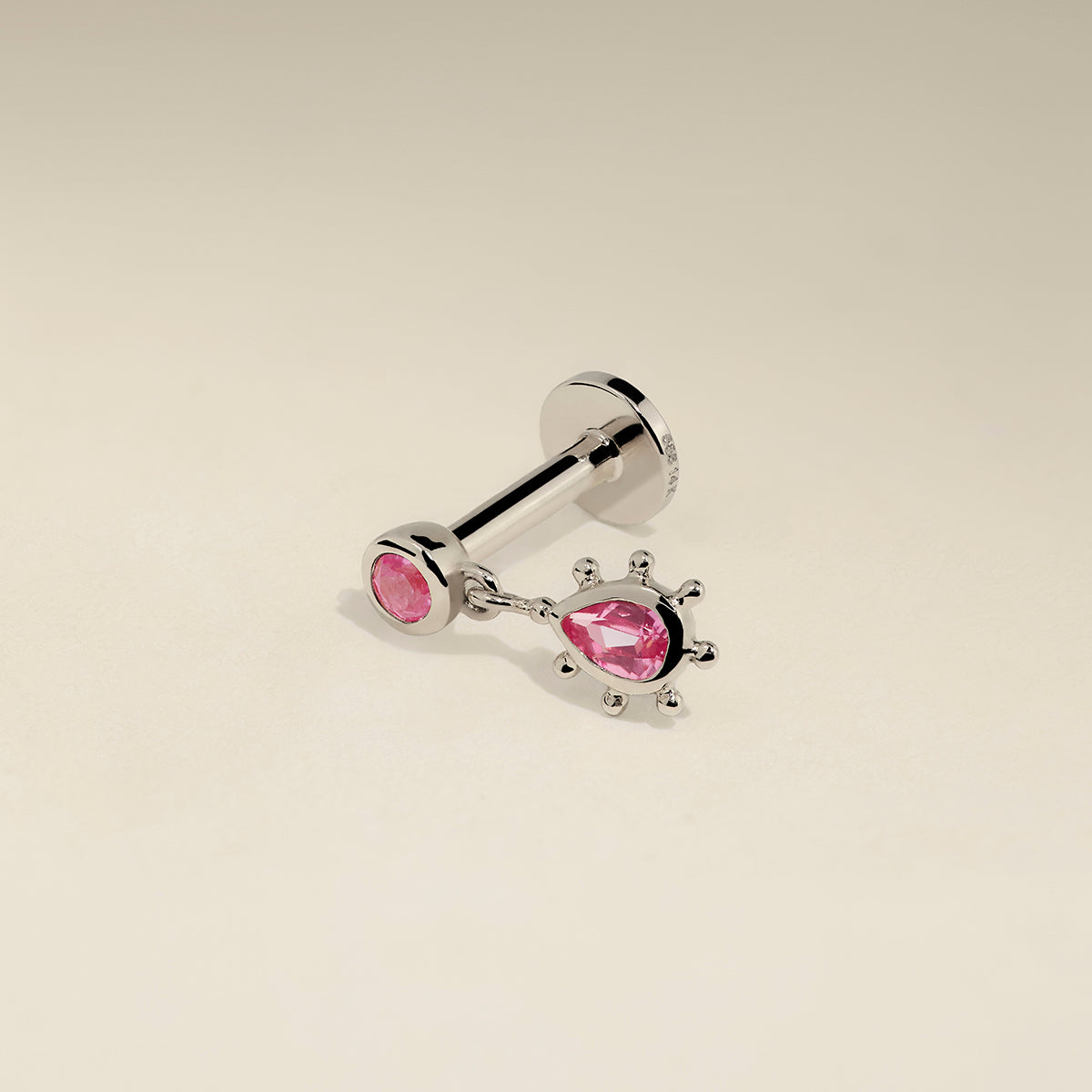Pink Sapphire Beaded Charm Piercing Stud in Solid White Gold-Astrid &amp; Miyu