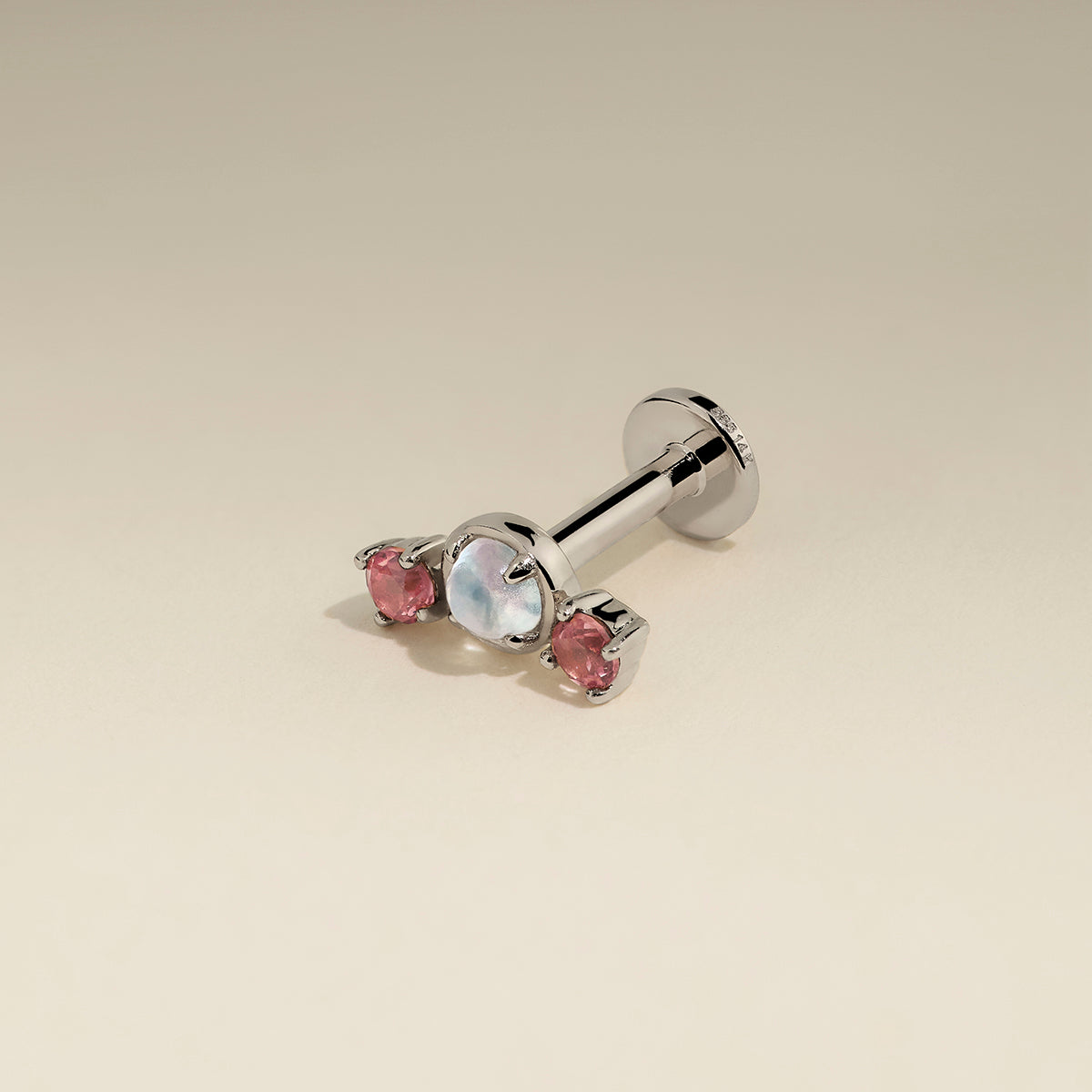 Moonstone & Padparadscha Cluster Piercing Stud in Solid White Gold-Astrid &amp; Miyu