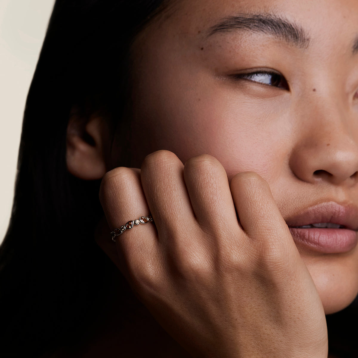 Sunset Pear Band Ring in Silver-Astrid &amp; Miyu