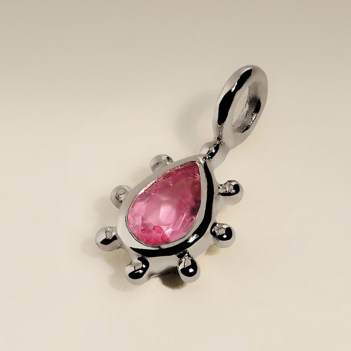 Pink Sapphire Beaded Charm 9k White Gold-Astrid &amp; Miyu