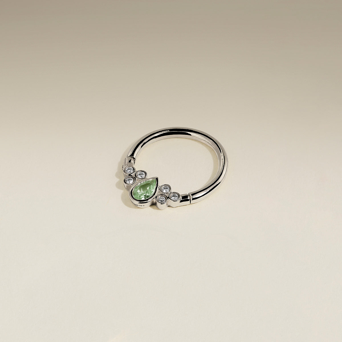 Diamond & Green Sapphire Pear Daith Hoop in Solid White Gold-Astrid &amp; Miyu